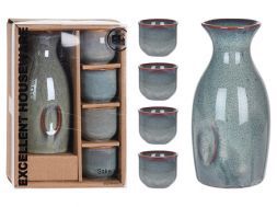 Ceramic sake set:jug 250ml, 4 cups 50ml