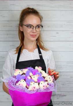 голубой букет из мишек