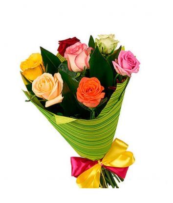 Разноцветные розы 7 шт